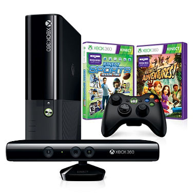 Xbox 360 4gb with kinect and 3 games