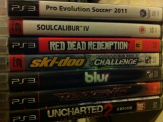 Pro Evolution Soccer 2011, RDR, Uncharted 2, Blur, Tekken 6, SoulCalibur4, Skidoo