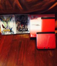 3DS Console Red with Games (Pokemon X, Fire Emblem Awakening)